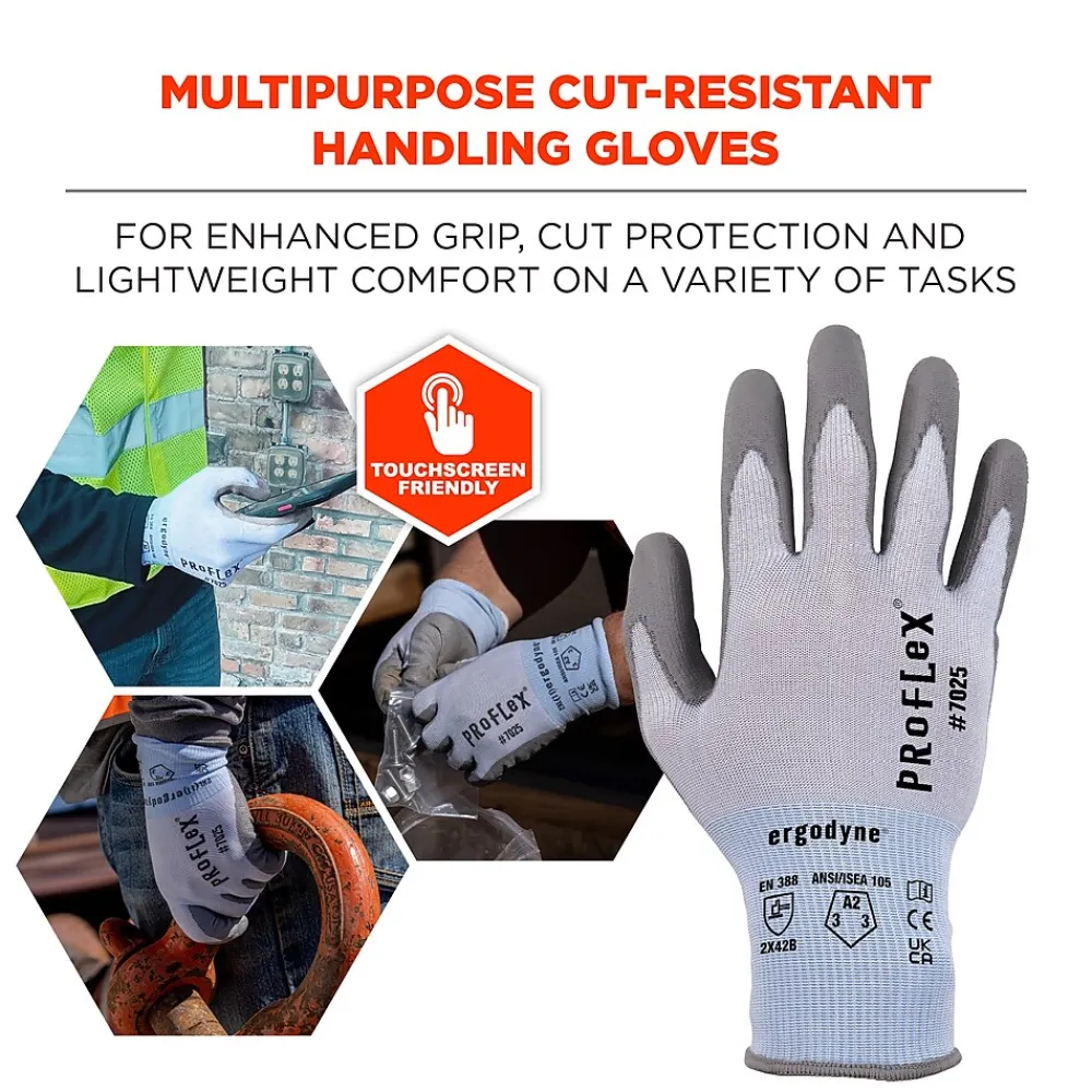 Ergodyne ProFlex 7025 PU Coated Cut-Resistant Gloves, ANSI A2, Blue, XL, 1 Pair (10435)