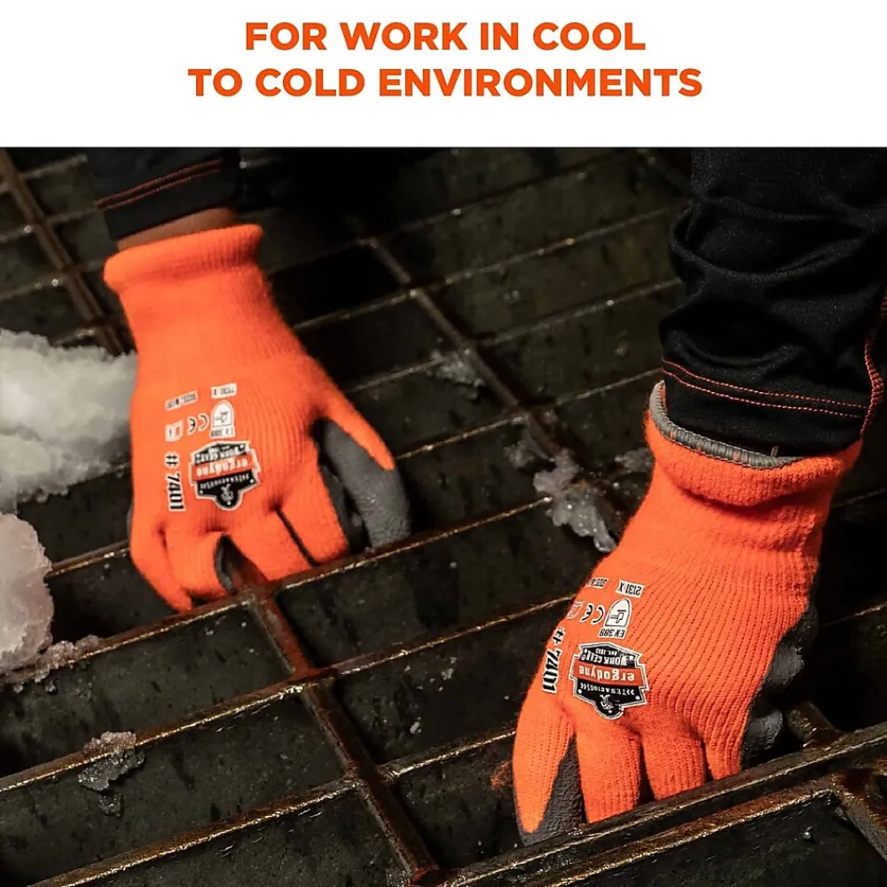 Ergodyne ProFlex 7401 Winter Work Gloves, Fleece Lined, Latex Coated Palm, Orange, Large, 144 Pairs (17894)