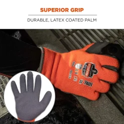 Ergodyne ProFlex 7401 Winter Work Gloves, Fleece Lined, Latex Coated Palm, Orange, Large, 144 Pairs (17894)