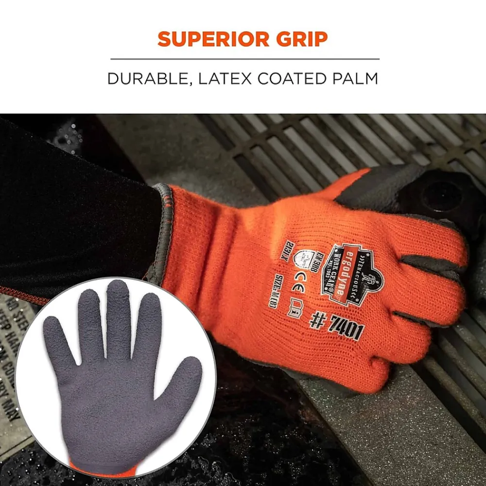 Ergodyne ProFlex 7401 Winter Work Gloves, Fleece Lined, Latex Coated Palm, Orange, Large, 144 Pairs (17894)