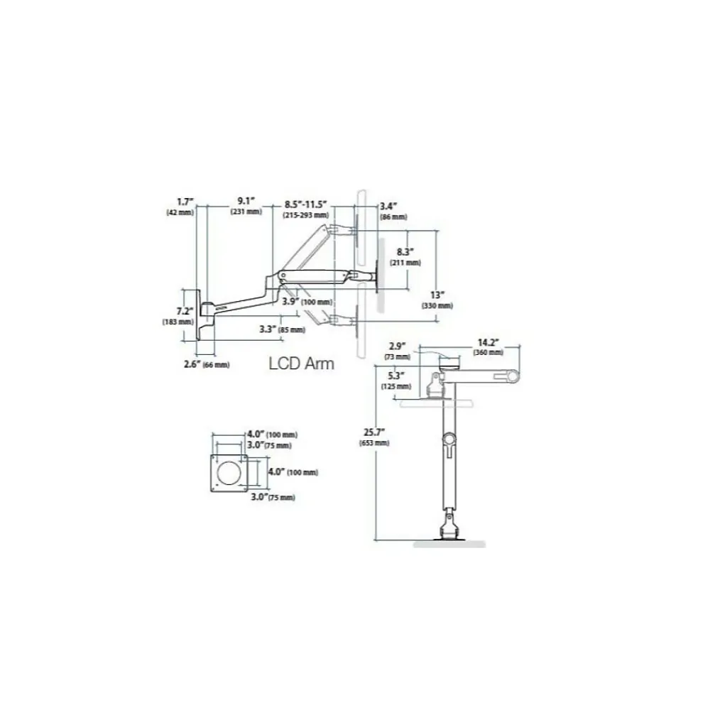 Ergotron LX Wall Mount System Polished Aluminum/Black (45-247-026)