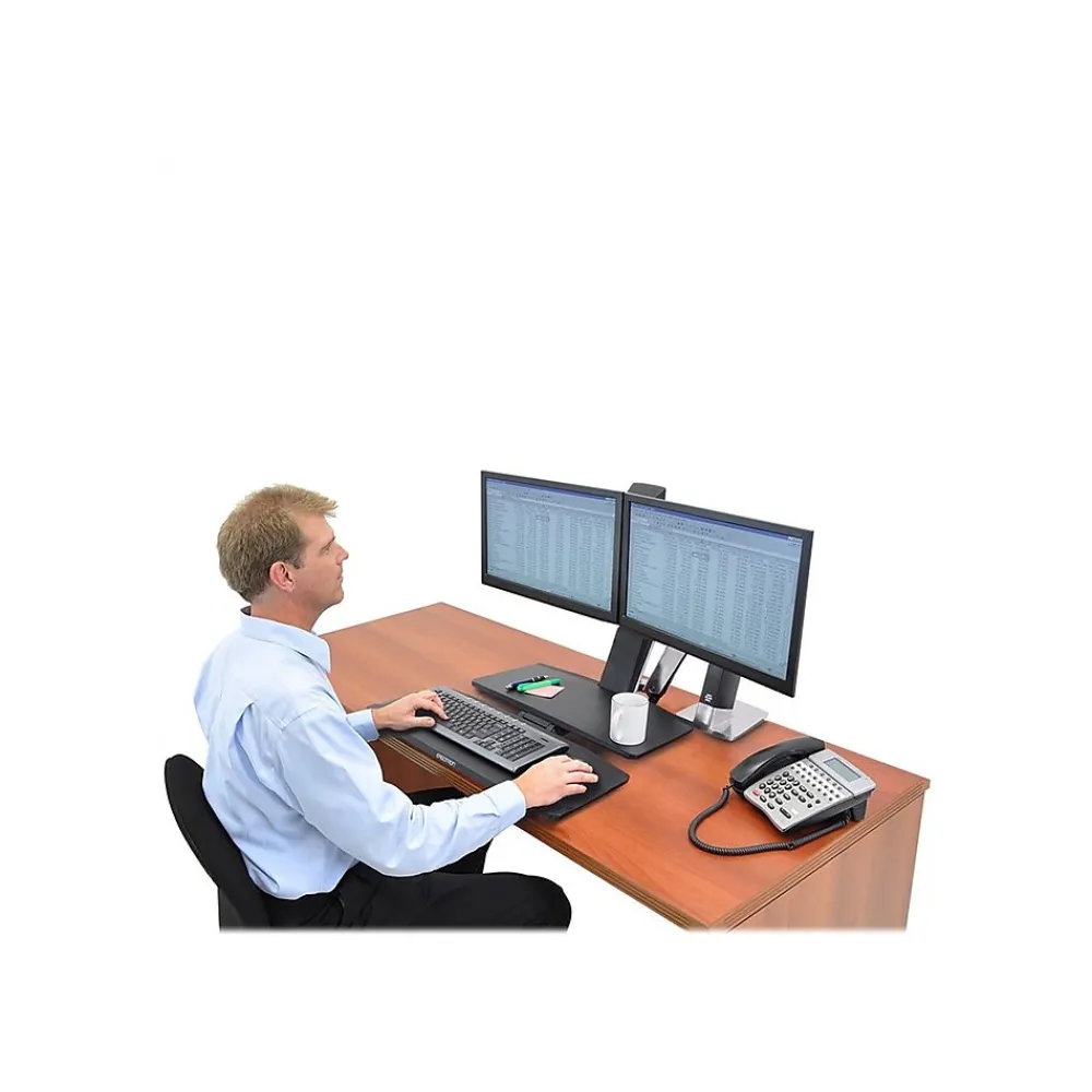 Clearance Ergotron WorkFit-A Dual Monitor Stand, Up to 24" Monitors, Black/Polished Aluminum (24-316-026)