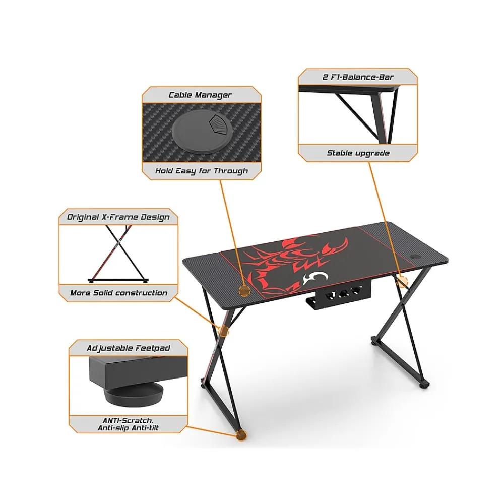 Computer Desks*Eureka Ergonomic 47" Computer Gaming Desk, Black (GD0072-BK)