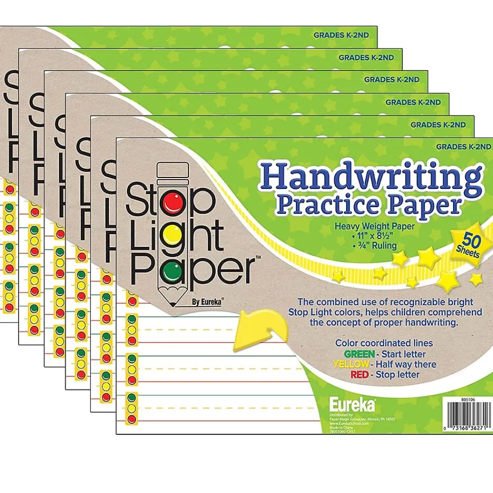 Classroom Paper*Eureka Stop Light Paper, 8.5" x 11" Practice Writing Paper, 50 Sheets, Pack of 6 (EU-805106-6)