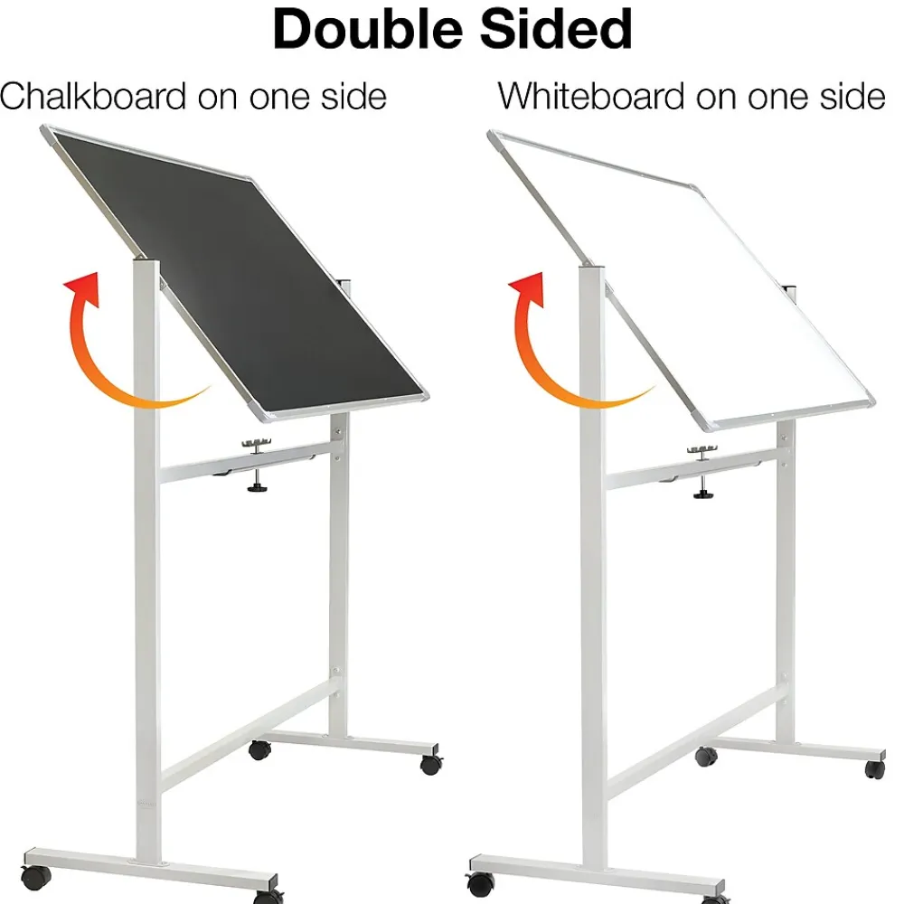 Dry Erase*Global Printed Products Excello Global Products Double Sided Magnetic Mobile Whiteboard Chalkboard Combo, White Frame, 48" x 32"