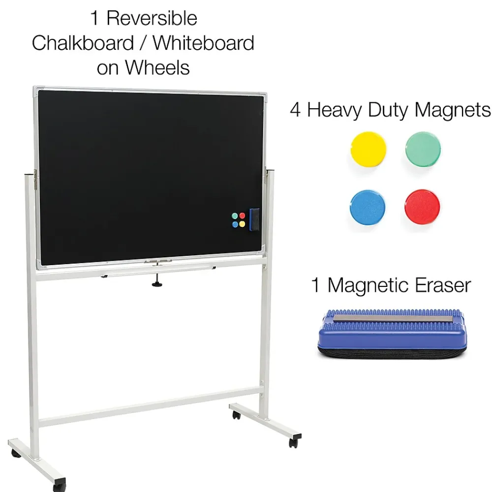 Dry Erase*Global Printed Products Excello Global Products Double Sided Magnetic Mobile Whiteboard Chalkboard Combo, White Frame, 48" x 32"