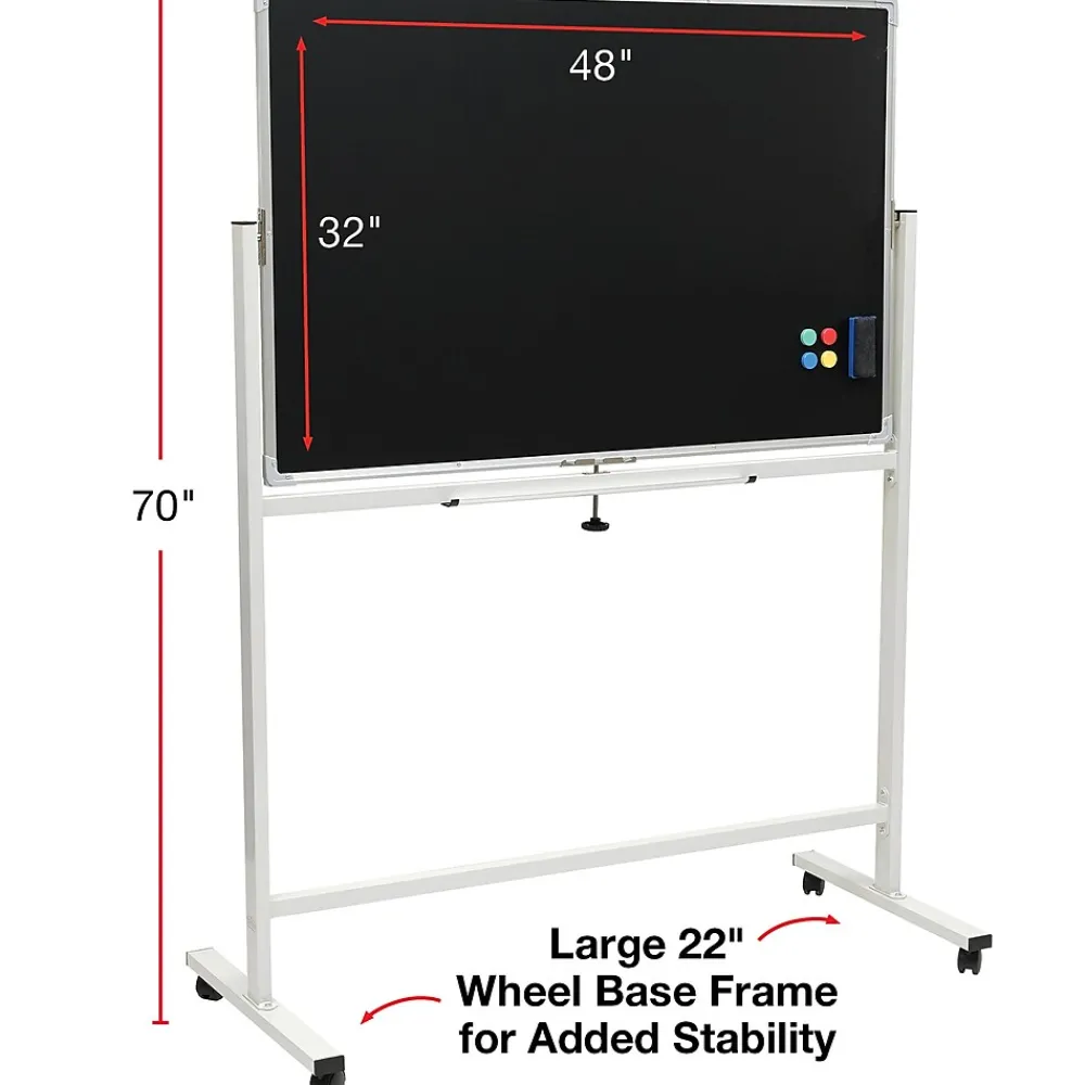 Dry Erase*Global Printed Products Excello Global Products Double Sided Magnetic Mobile Whiteboard Chalkboard Combo, White Frame, 48" x 32"