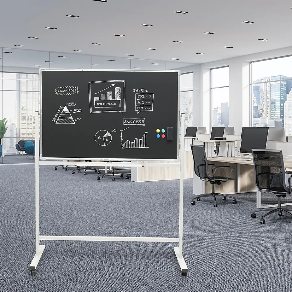 Dry Erase*Global Printed Products Excello Global Products Double Sided Magnetic Mobile Whiteboard Chalkboard Combo, White Frame, 48" x 32"