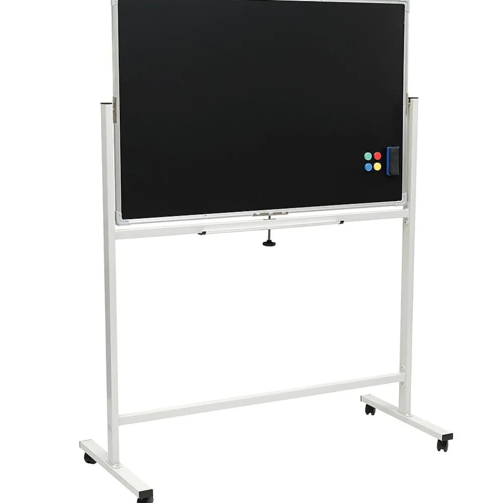 Dry Erase*Global Printed Products Excello Global Products Double Sided Magnetic Mobile Whiteboard Chalkboard Combo, White Frame, 48" x 32"