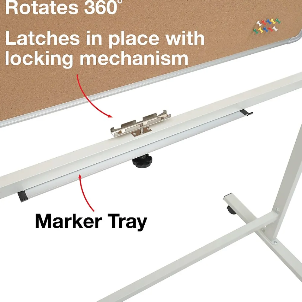 Bulletin*Global Printed Products Excello Global Products Double Sided Magnetic Mobile Whiteboard Corkboard Combo, White Frame, 48" x 32"