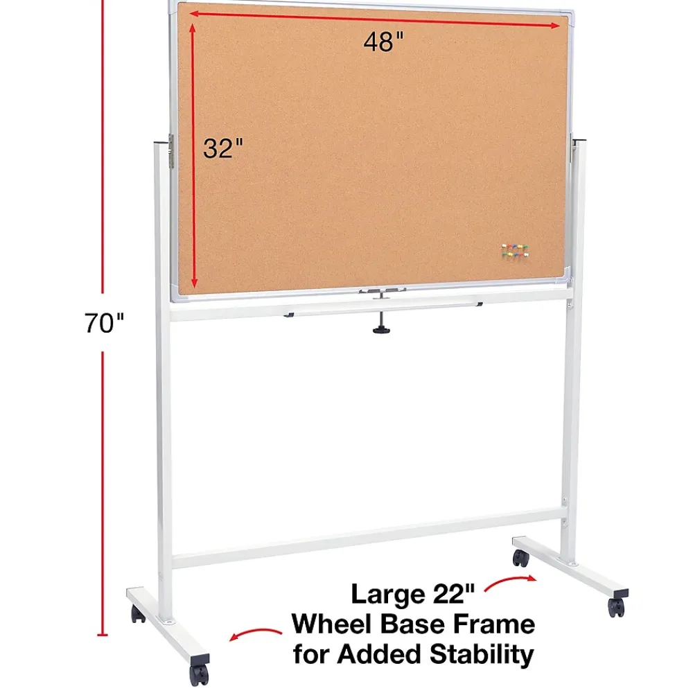 Bulletin*Global Printed Products Excello Global Products Double Sided Magnetic Mobile Whiteboard Corkboard Combo, White Frame, 48" x 32"