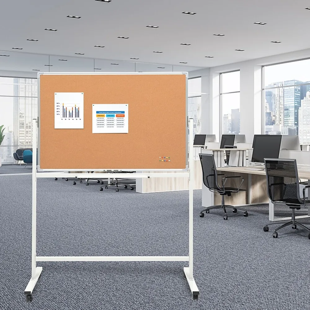 Bulletin*Global Printed Products Excello Global Products Double Sided Magnetic Mobile Whiteboard Corkboard Combo, White Frame, 48" x 32"