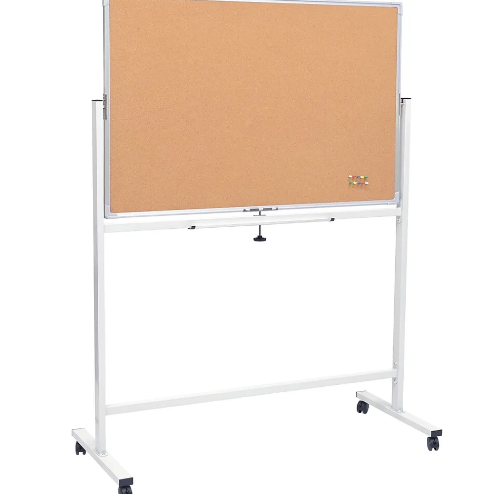 Bulletin*Global Printed Products Excello Global Products Double Sided Magnetic Mobile Whiteboard Corkboard Combo, White Frame, 48" x 32"