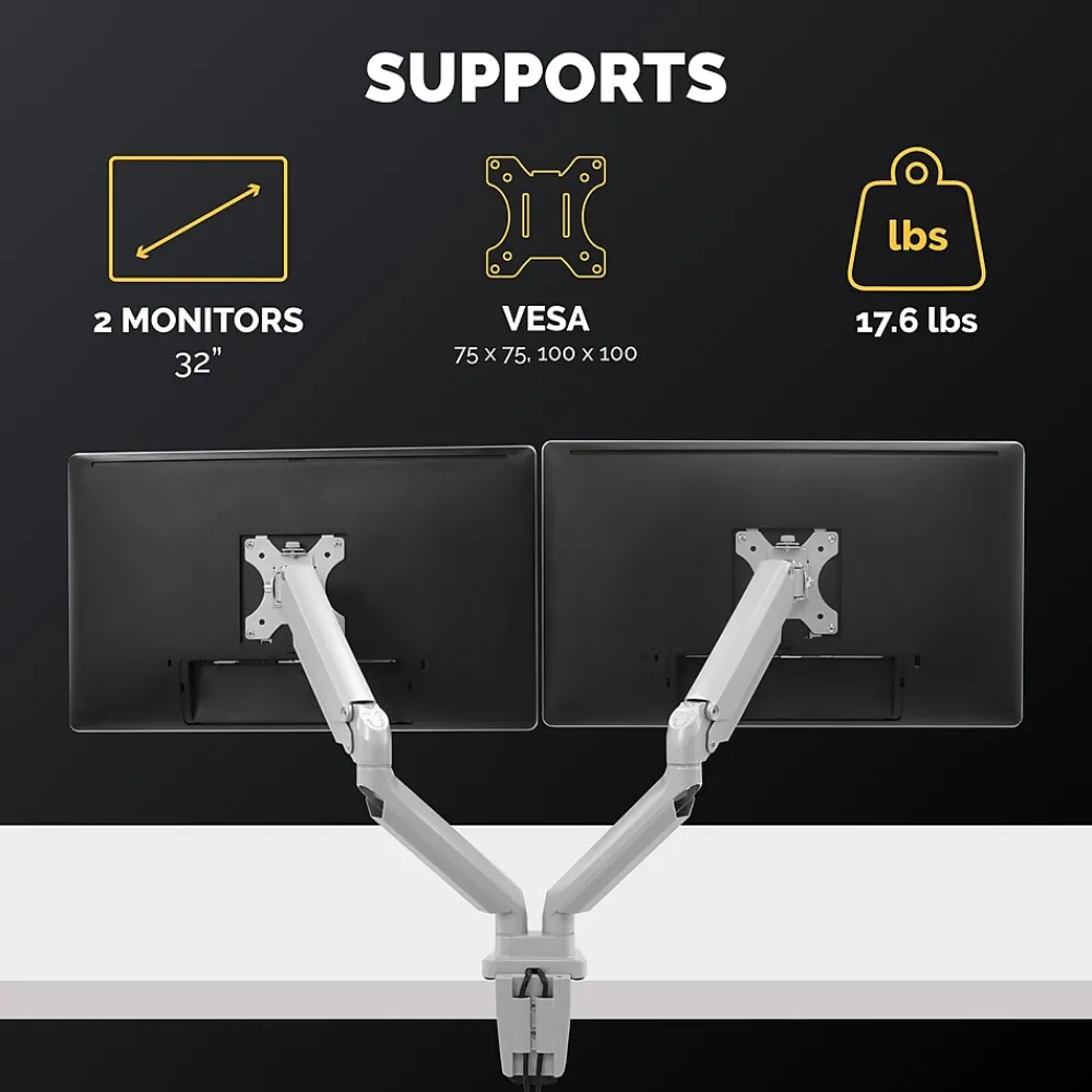 Sale Fellowes Platinum Series Adjustable Dual Arms, Up to 32" Monitor, Silver (8056501)