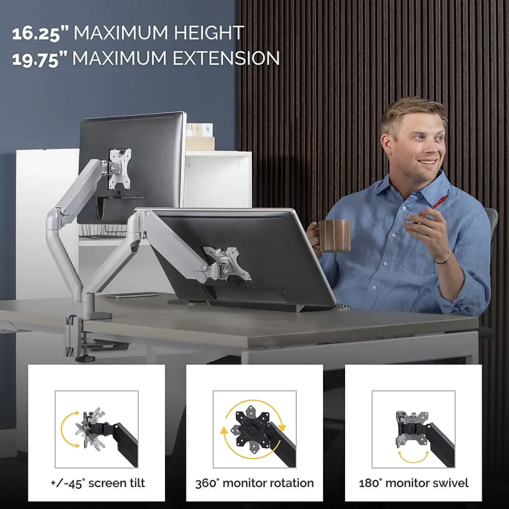 Sale Fellowes Platinum Series Adjustable Dual Arms, Up to 32" Monitor, Silver (8056501)