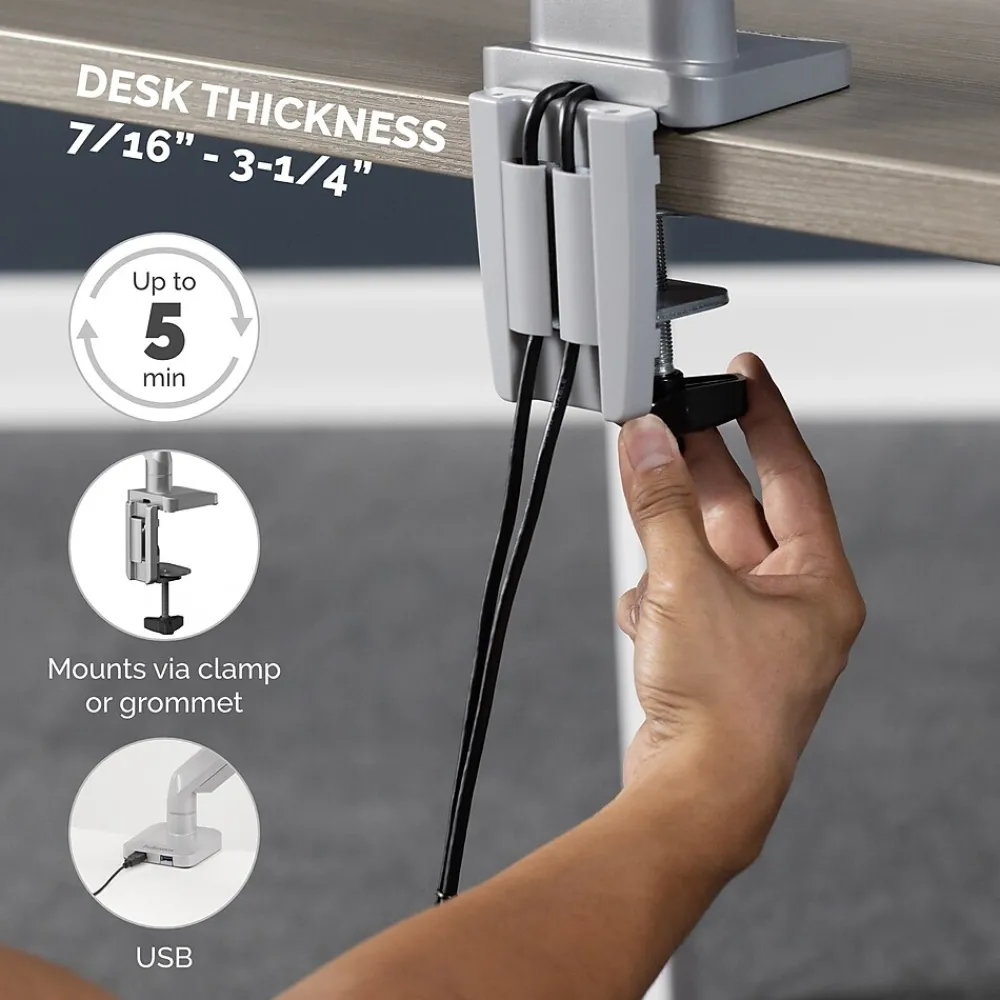 Sale Fellowes Platinum Series Adjustable Dual Arms, Up to 32" Monitor, Silver (8056501)