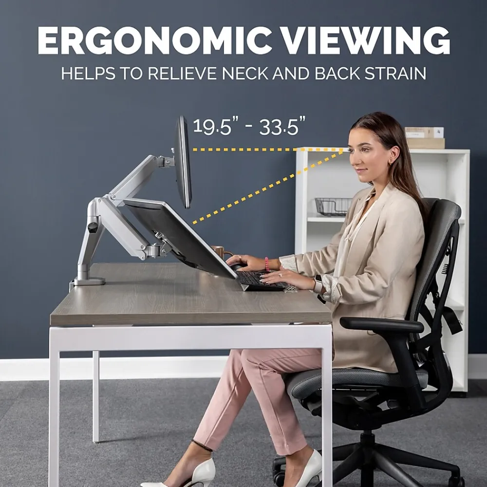 Sale Fellowes Platinum Series Adjustable Dual Arms, Up to 32" Monitor, Silver (8056501)