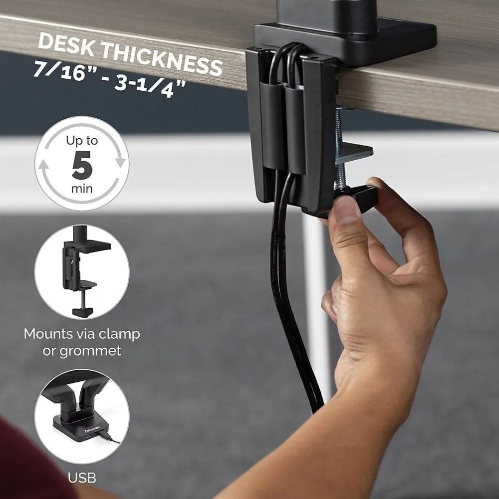 Fellowes Platinum Series Dual Stacking Adjustable Monitor Arm, Up to 27", Black (8043401)