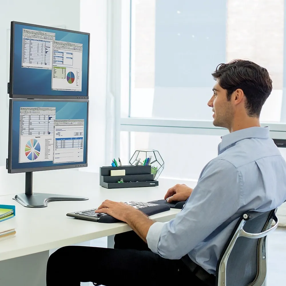 Outlet Fellowes Professional Series Freestanding Dual Stacking Monitor Arm, Up to 32", Black (8044001)