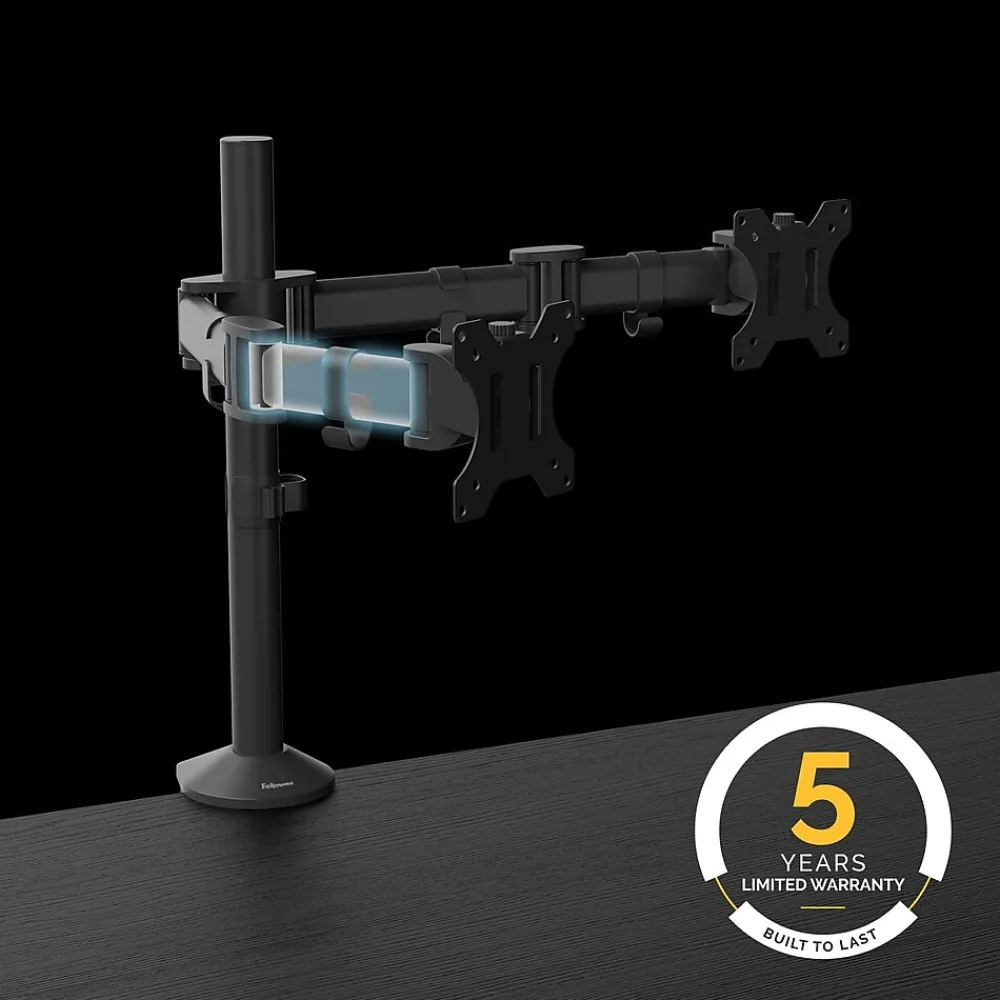 Fellowes Reflex Dual Adjustable Monitor Arm, Up to 27", Black (8502601)