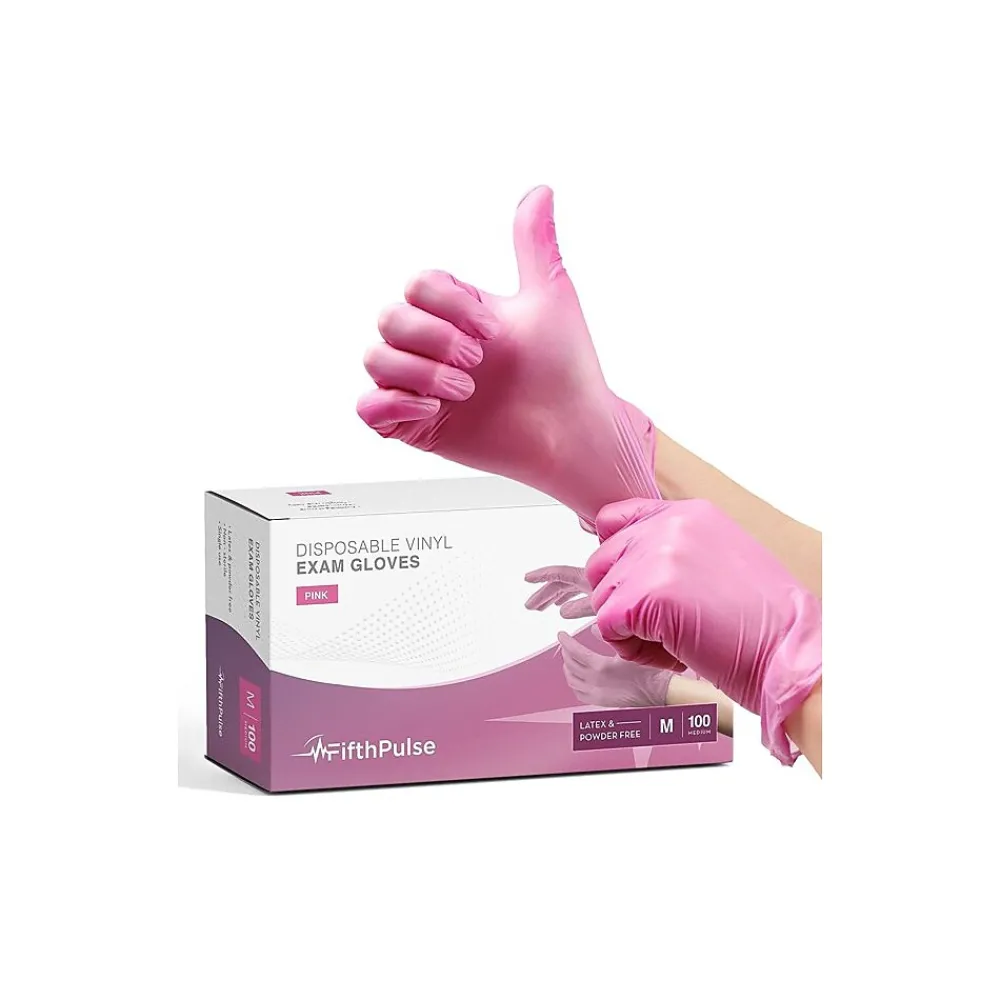 Powder Free Vinyl Exam Gloves, Latex Free, Medium, , 100/Box (FMN100042)<FifthPulse