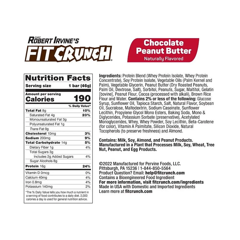 FITCRUNCH Gluten-Free Chocolate Peanut Butter High-Protein Baked Bar, 1.62 oz., 9 Bars/Box (FC201E)