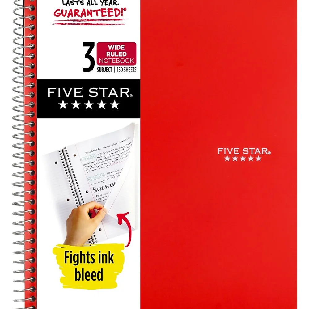 Subject Notebooks|Five Star 3-Subject Notebooks, 8" x 10.5", Wide Ruled, 150 Sheets, Each (51014)