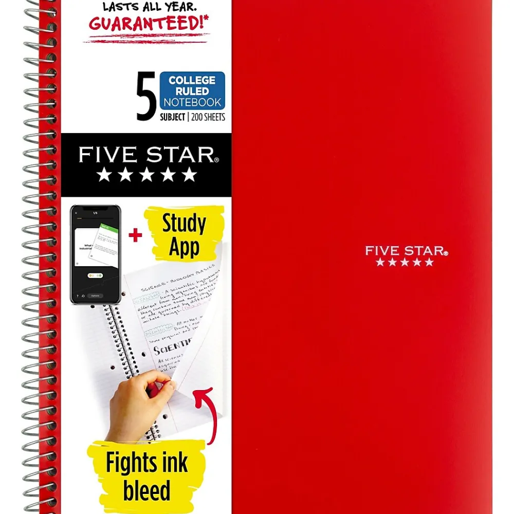 Notebooks|Five Star 5-Subject Subject Notebooks, 8.5" x 11", College Ruled, 200 Sheets (06112/06208) Assorted