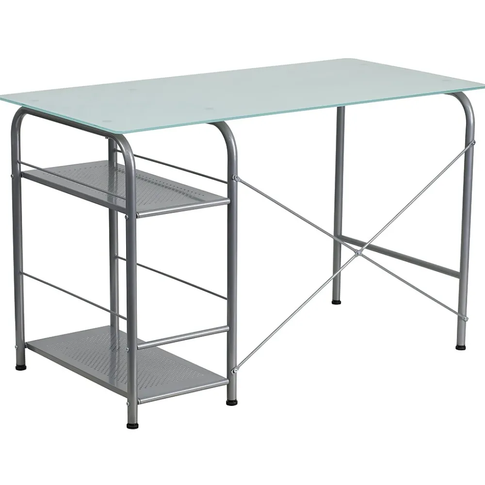 Computer Desks*Flash Furniture 47" Glass Computer Desks Silk, White/Silver (NANWK086)