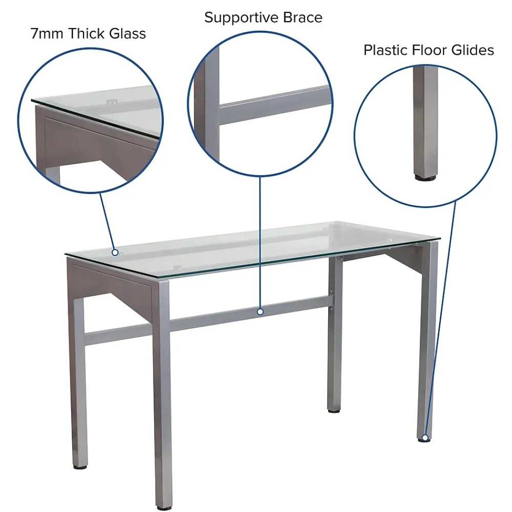 Computer Desks*Flash Furniture 47" Glass Glass Computer Desks Clear/Silver (NANYLCD1219)