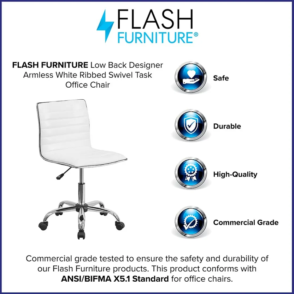 Office Chairs*Flash Furniture Alan Armless Vinyl Swivel Low Back Task Office Chair, White/Chrome (DS512BWH)