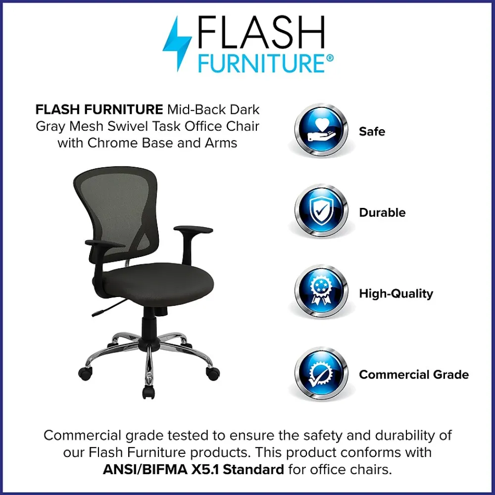 Office Chairs*Flash Furniture Alfred Ergonomic Mesh Swivel Mid-Back Task Office Chair, Dark Gray (H8369FDKGY)