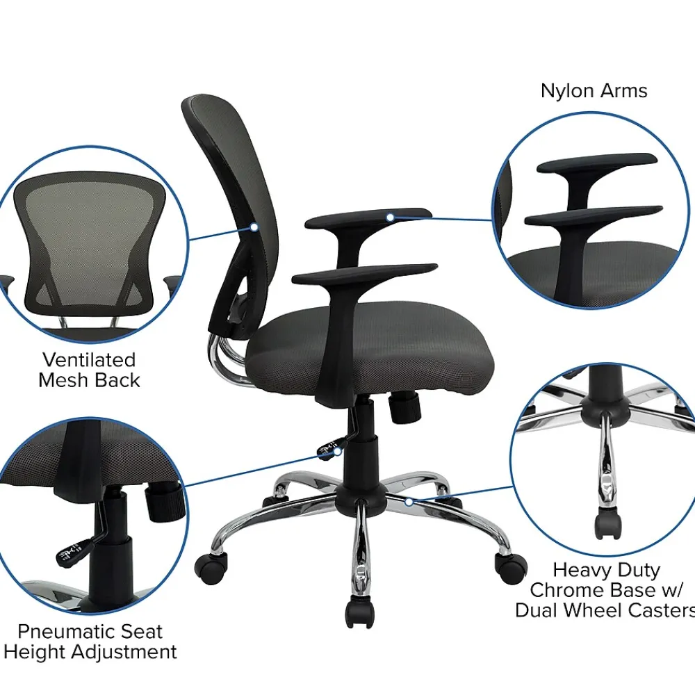 Office Chairs*Flash Furniture Alfred Ergonomic Mesh Swivel Mid-Back Task Office Chair, Dark Gray (H8369FDKGY)