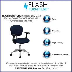 Office Chairs*Flash Furniture Beverly Ergonomic Mesh Swivel Mid-Back Padded Task Office Chair, Navy (H2376FNAVYARMS)