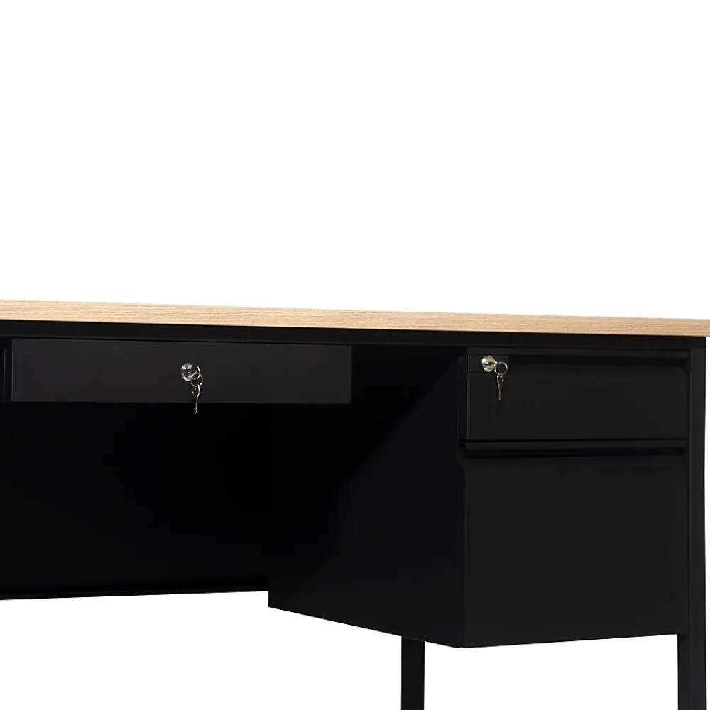 Office Desks*Flash Furniture Cambridge 70"W Double Pedestal Desk, (GCMBLK180WOK) White Oak/Black