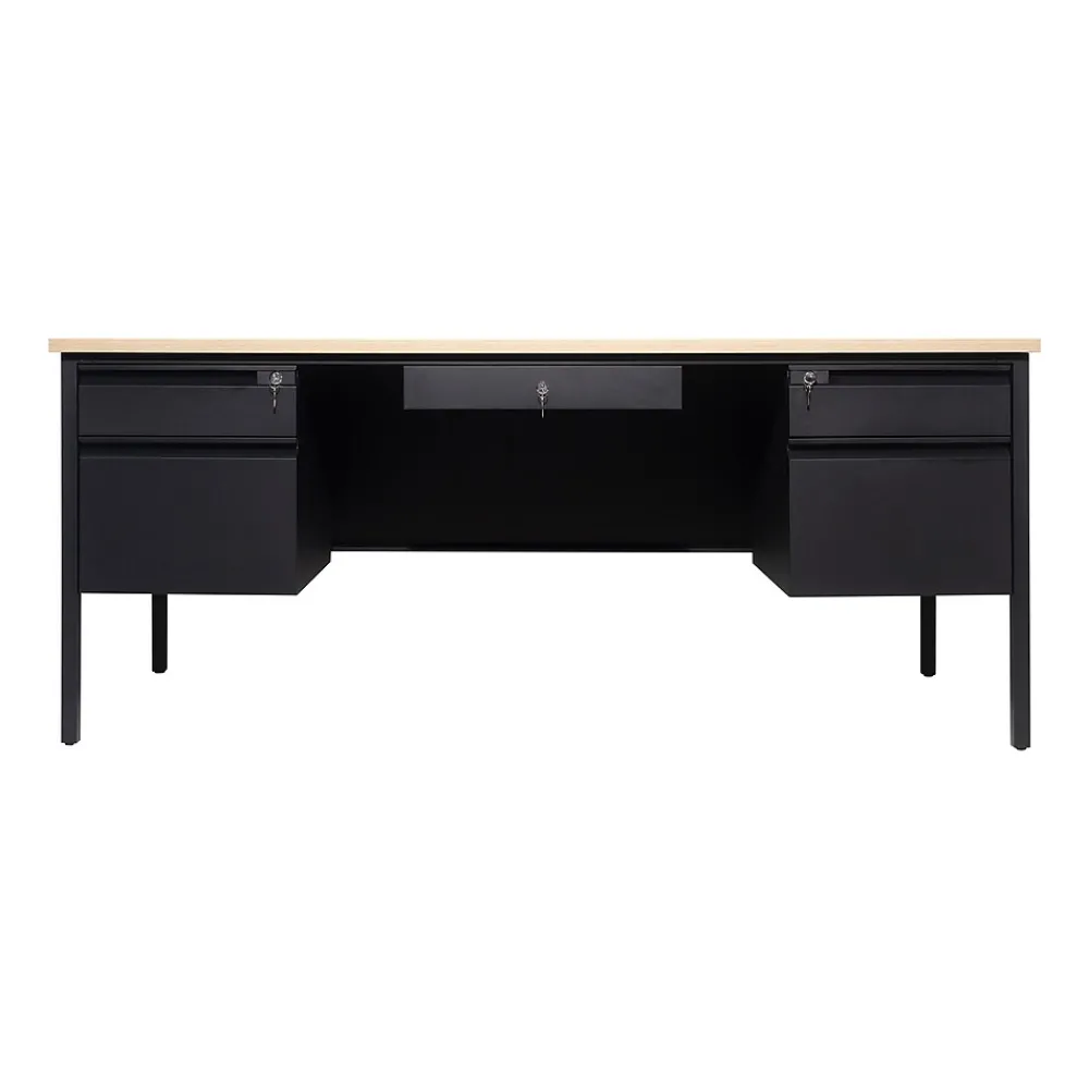 Office Desks*Flash Furniture Cambridge 70"W Double Pedestal Desk, (GCMBLK180WOK) White Oak/Black