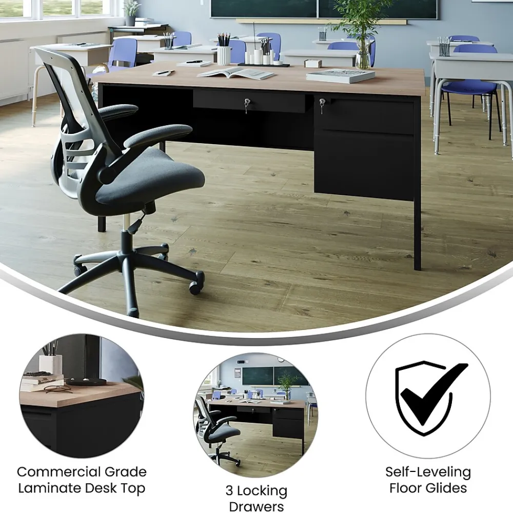 Office Desks*Flash Furniture Cambridge 60"W Single Pedestal Desk, (GCMBLK175WOK) White Oak/Black