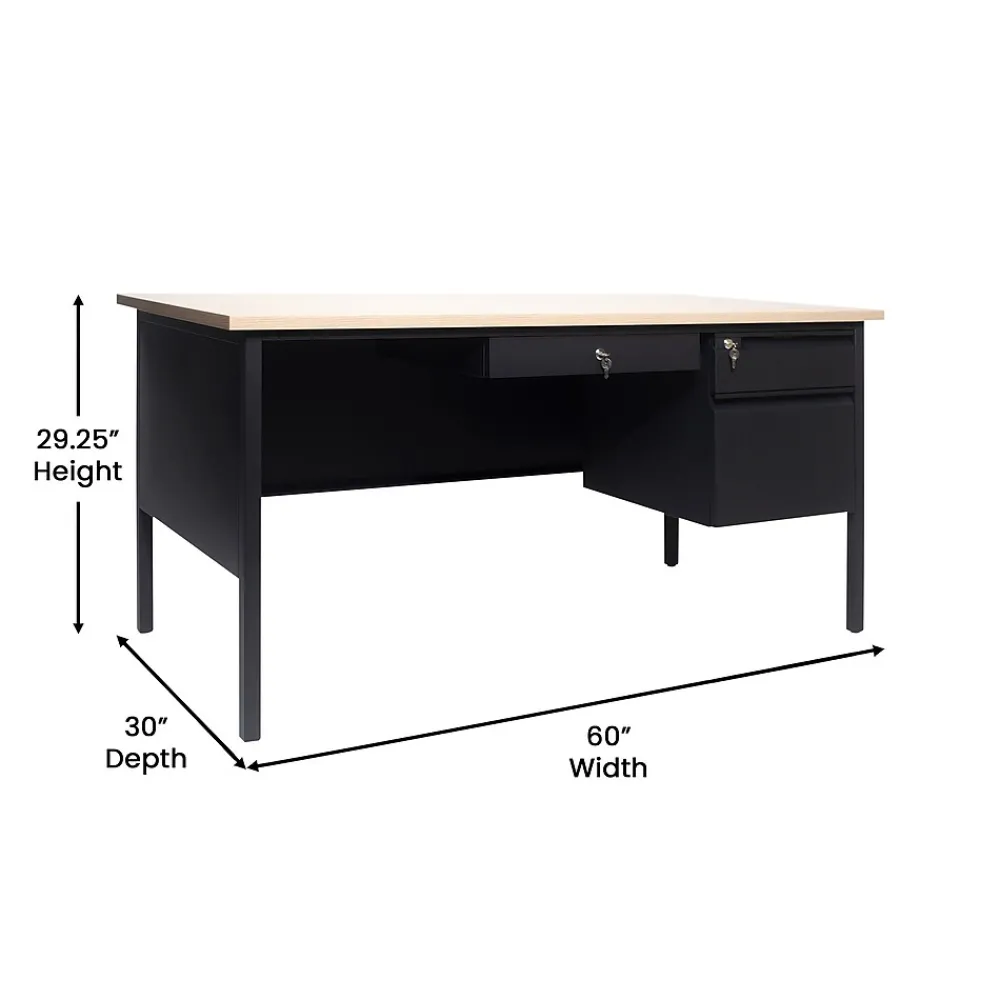 Office Desks*Flash Furniture Cambridge 60"W Single Pedestal Desk, (GCMBLK175WOK) White Oak/Black