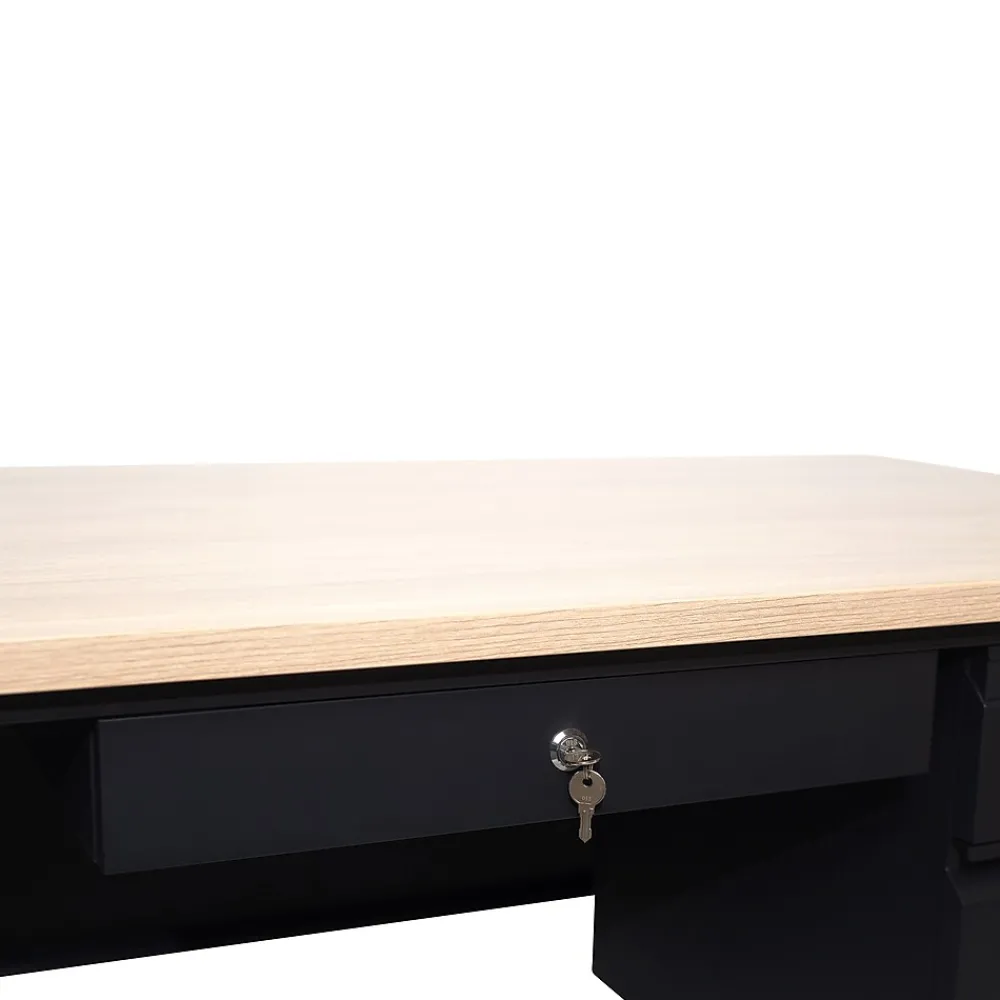 Office Desks*Flash Furniture Cambridge 60"W Single Pedestal Desk, (GCMBLK175WOK) White Oak/Black