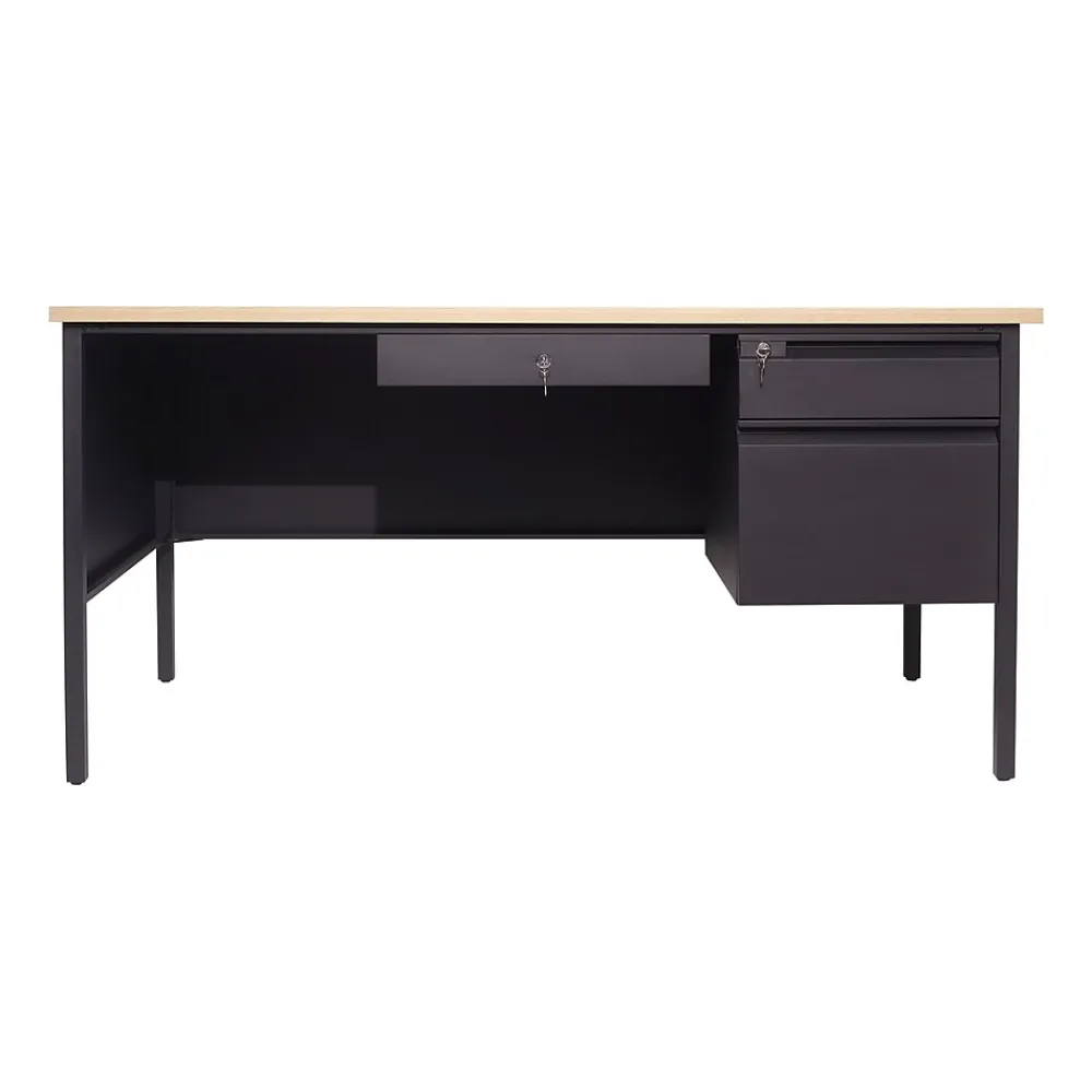 Office Desks*Flash Furniture Cambridge 60"W Single Pedestal Desk, (GCMBLK175WOK) White Oak/Black