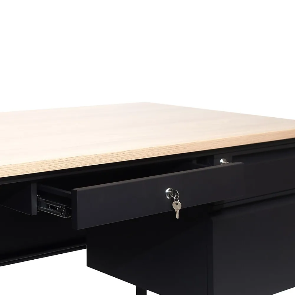 Office Desks*Flash Furniture Cambridge 60"W Single Pedestal Desk, (GCMBLK175WOK) White Oak/Black