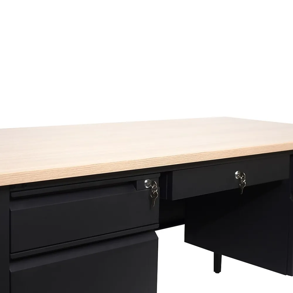 Office Desks*Flash Furniture Cambridge 60"W Double Pedestal Desk, (GCMBLK179WOK) White Oak/Black