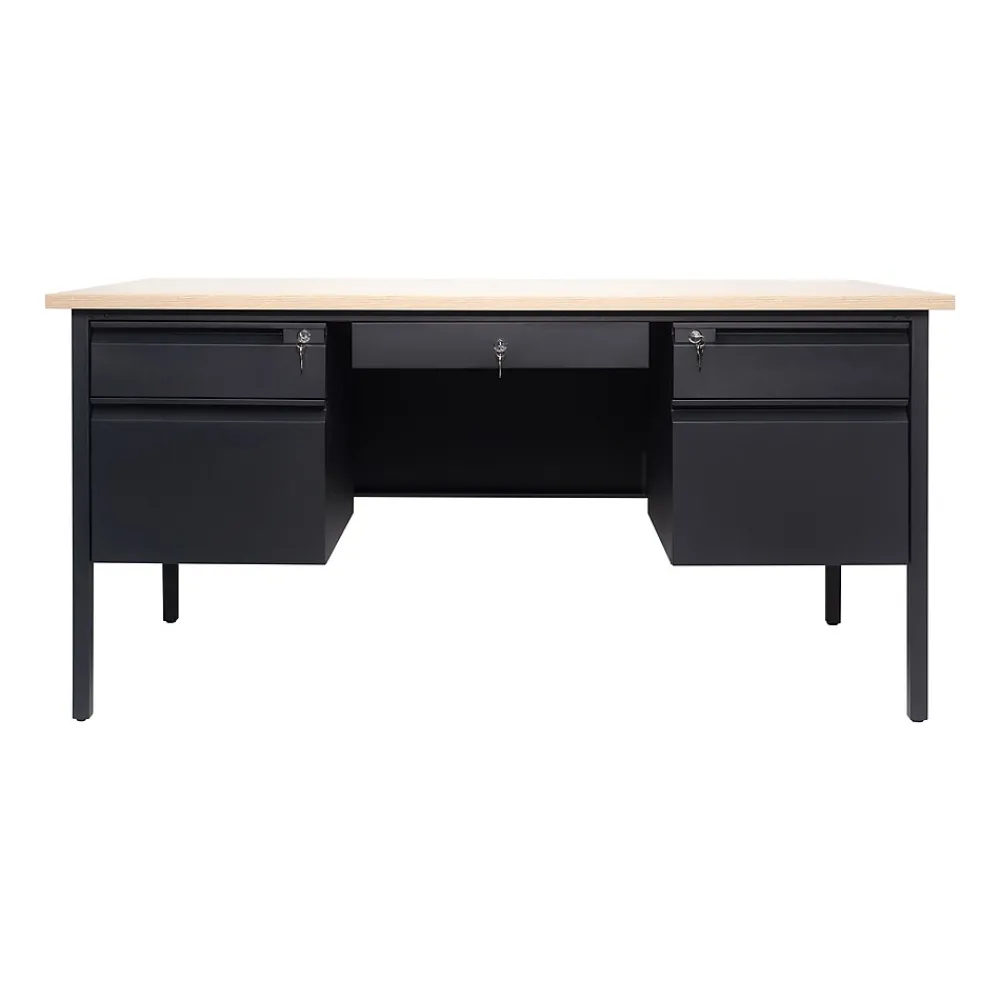 Office Desks*Flash Furniture Cambridge 60"W Double Pedestal Desk, (GCMBLK179WOK) White Oak/Black