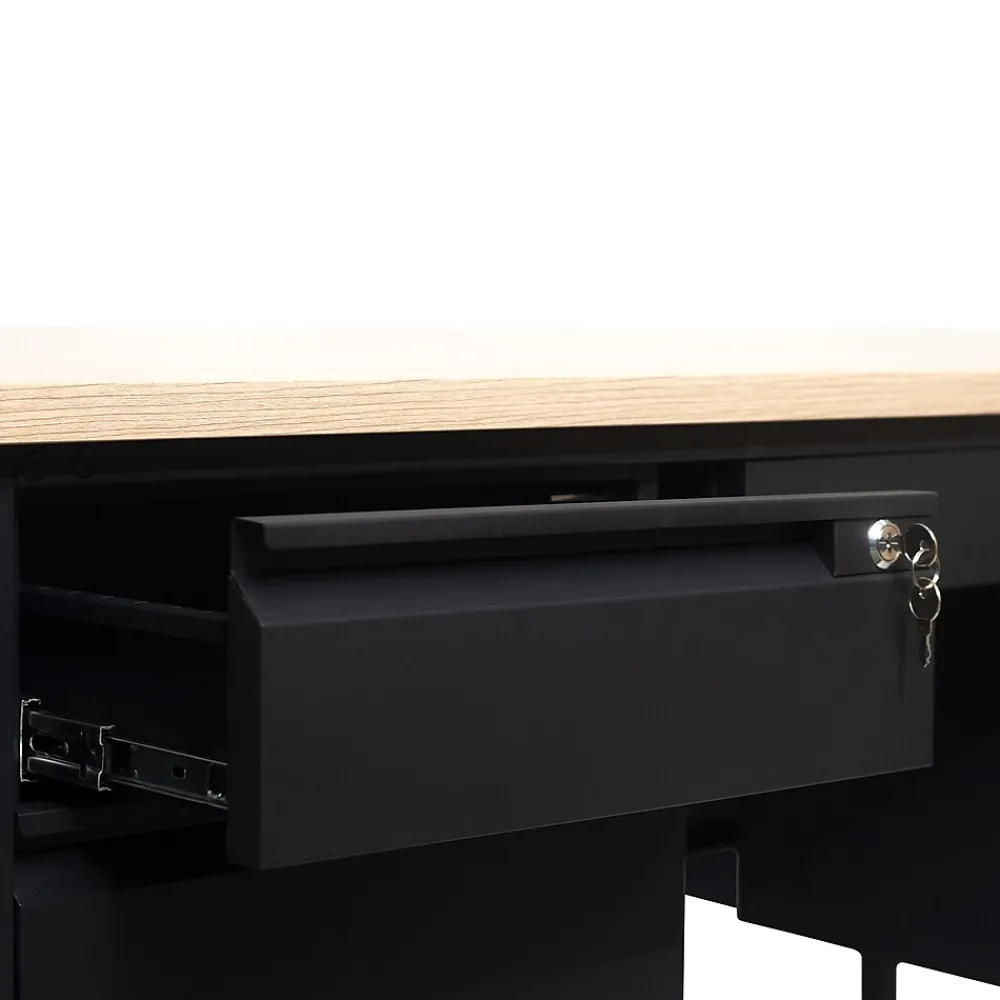 Office Desks*Flash Furniture Cambridge 60"W Double Pedestal Desk, (GCMBLK179WOK) White Oak/Black