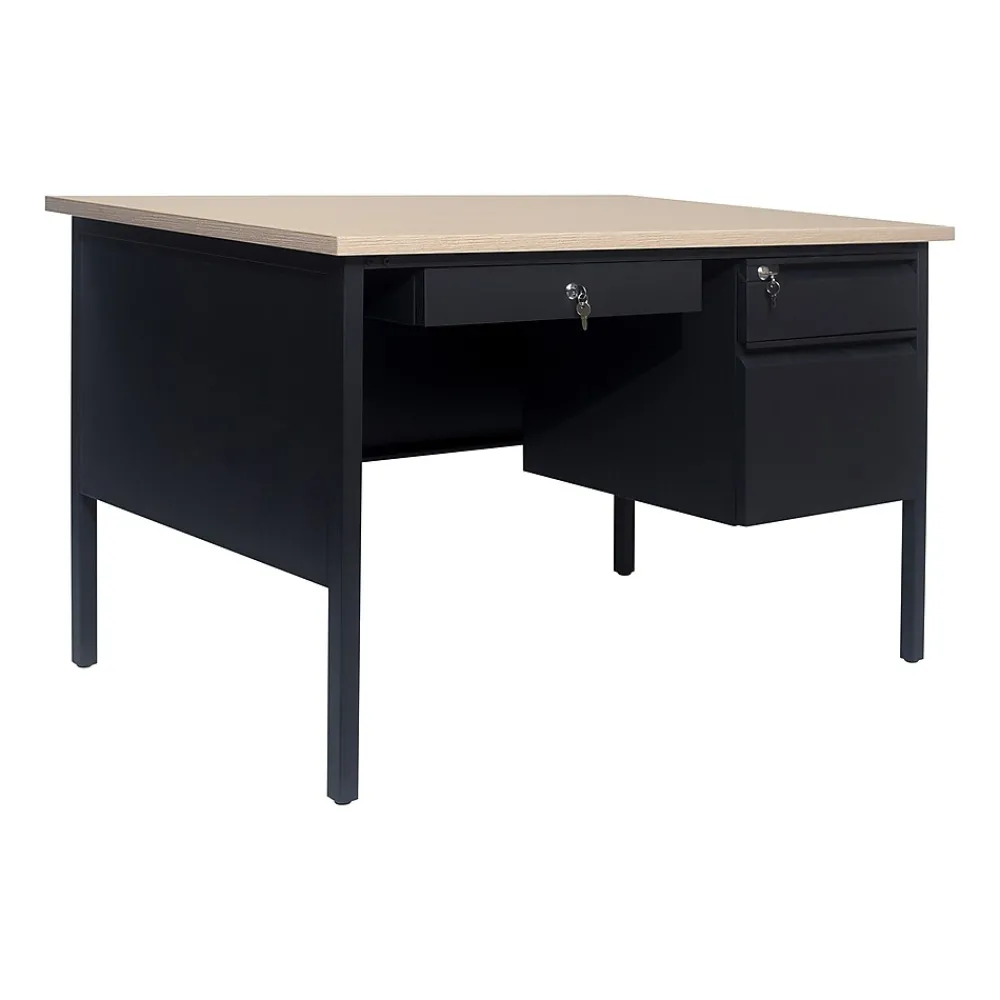 Office Desks*Flash Furniture Cambridge 48"W Single Pedestal Desk, (GCMBLK173WOK) White Oak/Black