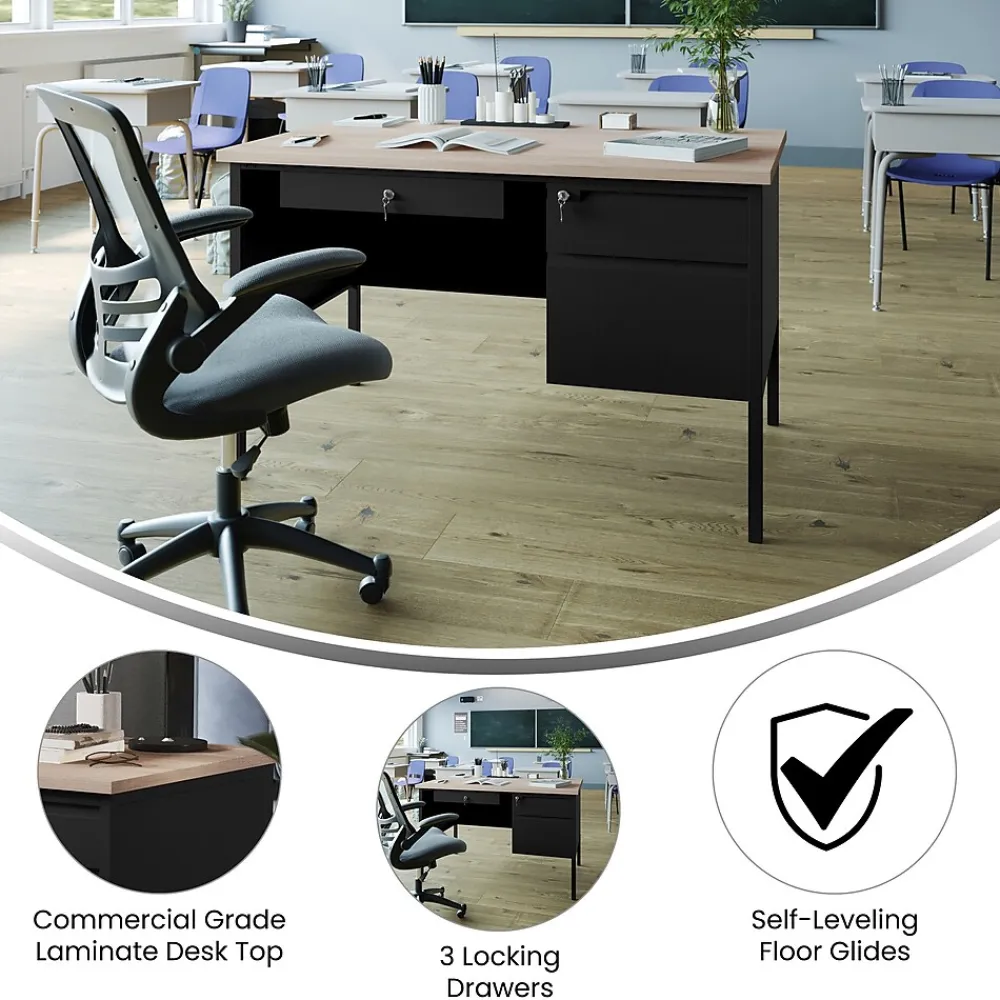 Office Desks*Flash Furniture Cambridge 48"W Single Pedestal Desk, (GCMBLK173WOK) White Oak/Black