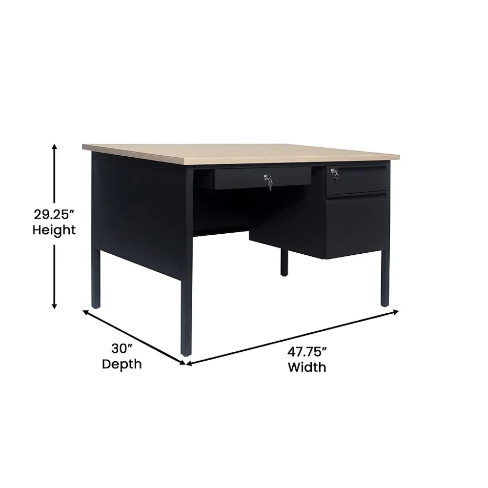 Office Desks*Flash Furniture Cambridge 48"W Single Pedestal Desk, (GCMBLK173WOK) White Oak/Black