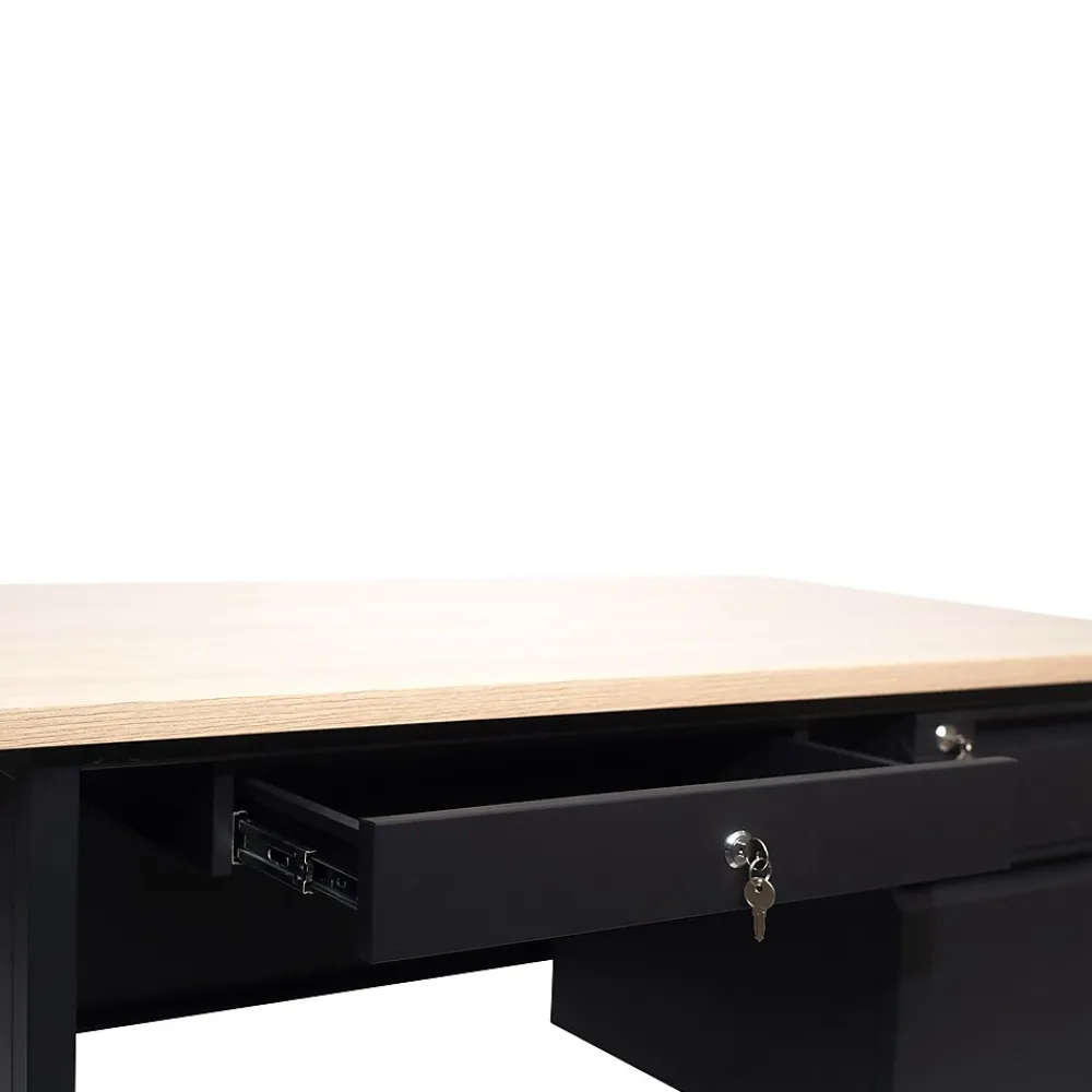 Office Desks*Flash Furniture Cambridge 48"W Single Pedestal Desk, (GCMBLK173WOK) White Oak/Black