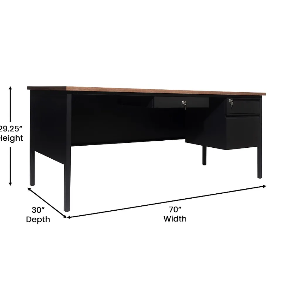 Office Desks*Flash Furniture Cambridge 70"W Single Pedestal Desk, (GCMBLK177WLN) Walnut/Black