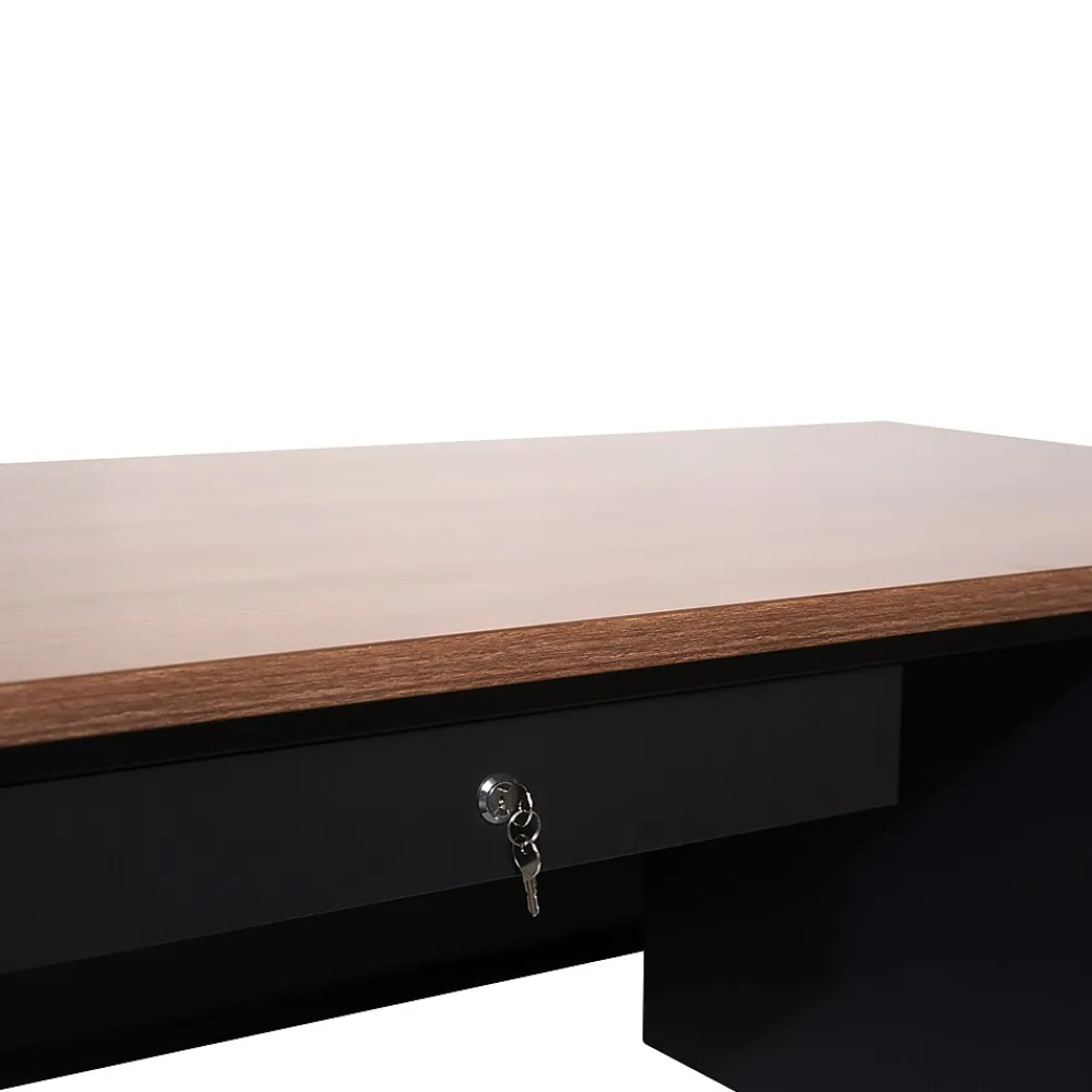 Office Desks*Flash Furniture Cambridge 70"W Single Pedestal Desk, (GCMBLK177WLN) Walnut/Black